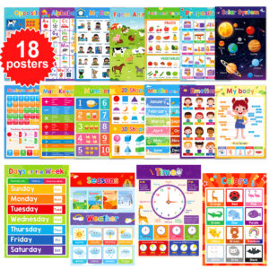 English Words ABC Colors Months Numbers Animals Preschool Kindergarten Homeschool classroom Educational Posters decoration