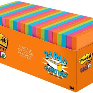 Post-it Super Sticky Notes, 3 in x 3 in, Rio de Janeiro Collection, 24 Pads, 70 Sheets/Pad, Cabinet Pack (654-24SSAU-CP)