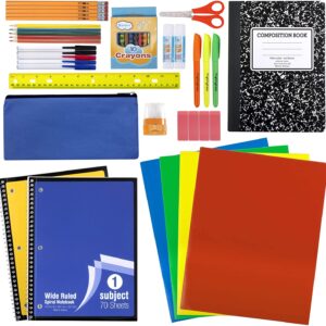 45 Piece School Supply Kit Grades K-12 – School Essentials Includes Folders Notebooks Pencils Pens